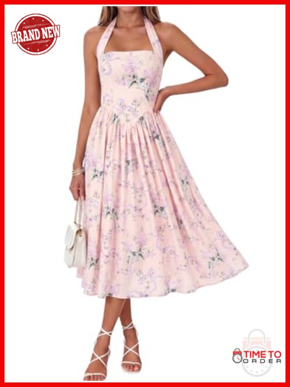 Parthea Halter Corset Midi Dress Open Back A-Line Wedding Guest